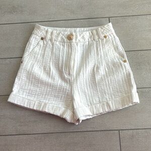 Catwalk Connection White High Waist Textured Shorts with Wide Waistband